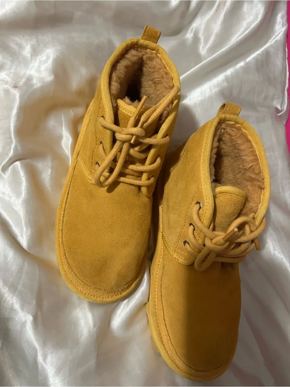 UGG Kids Mustard Suede Lace-Up Boots